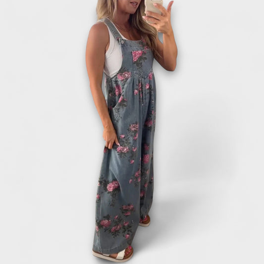 Bethany - Macacão Jeans Estampado Floral