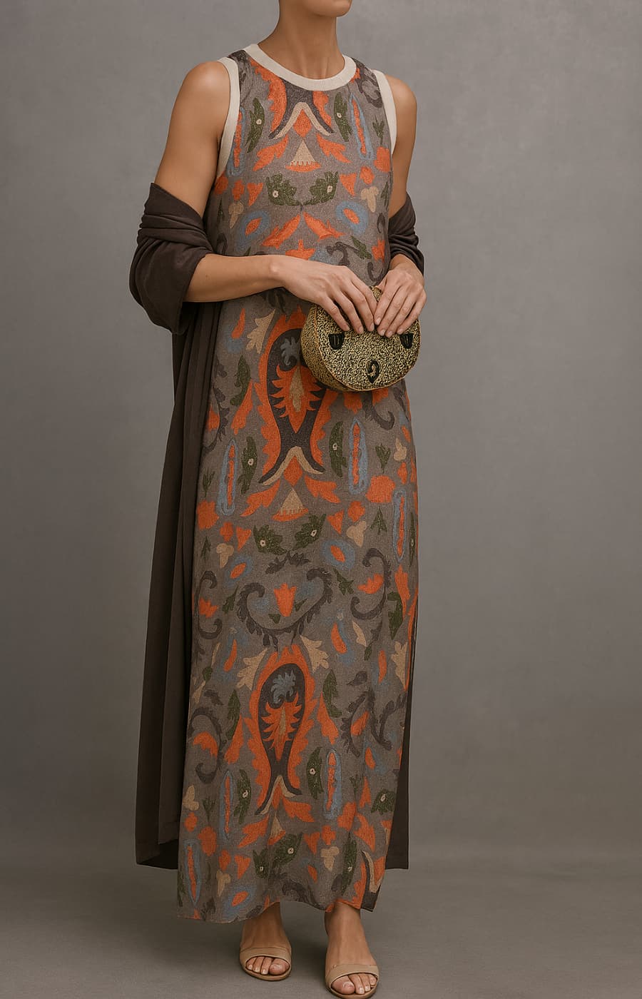 RAFFAELLA | Vestido Longo Elegante com Estola Coordenada e Linha Refinada para Eventos Especiais