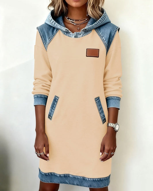 Viktoria – Vestido casual com capuz e detalhes em denim