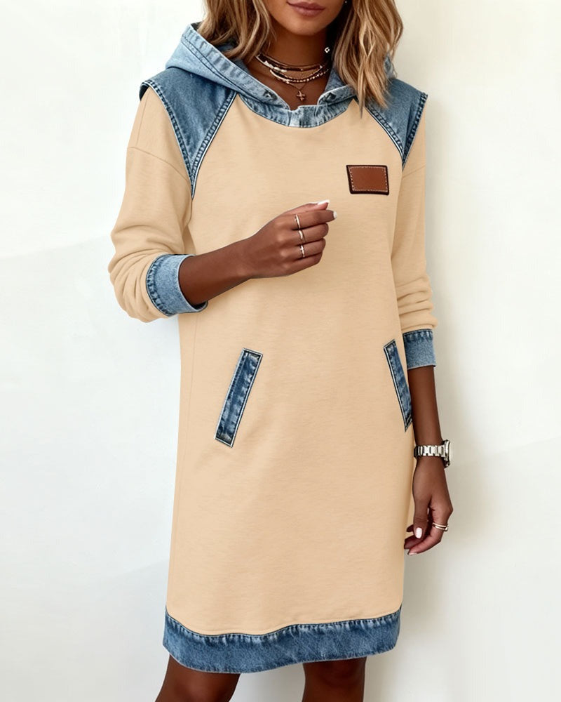 Viktoria – Vestido casual com capuz e detalhes em denim