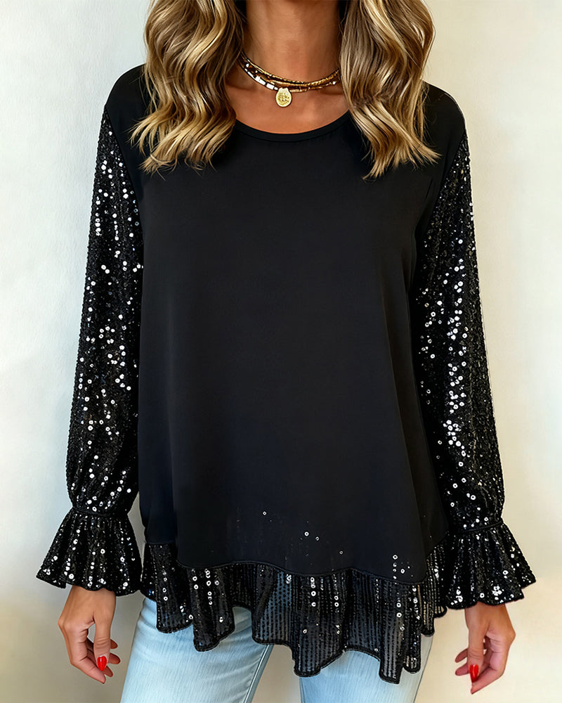 Blusa com Mangas Bufantes e Decote Redondo
