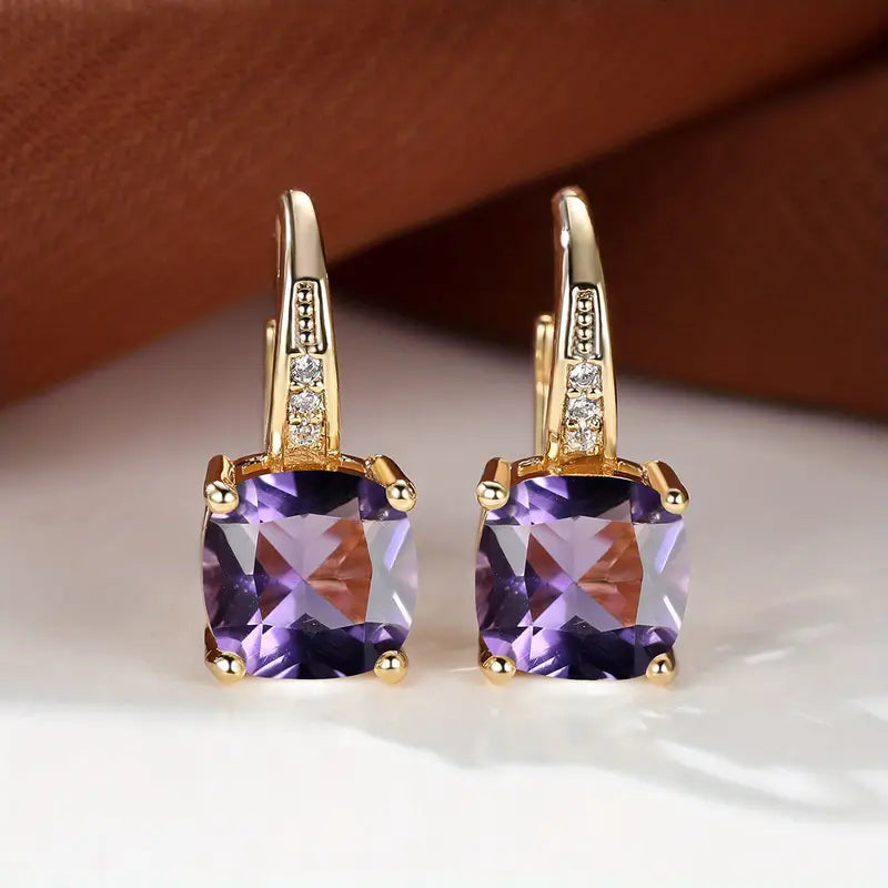 Brincos de Argola de Pedra Mística Elegante em Ouro