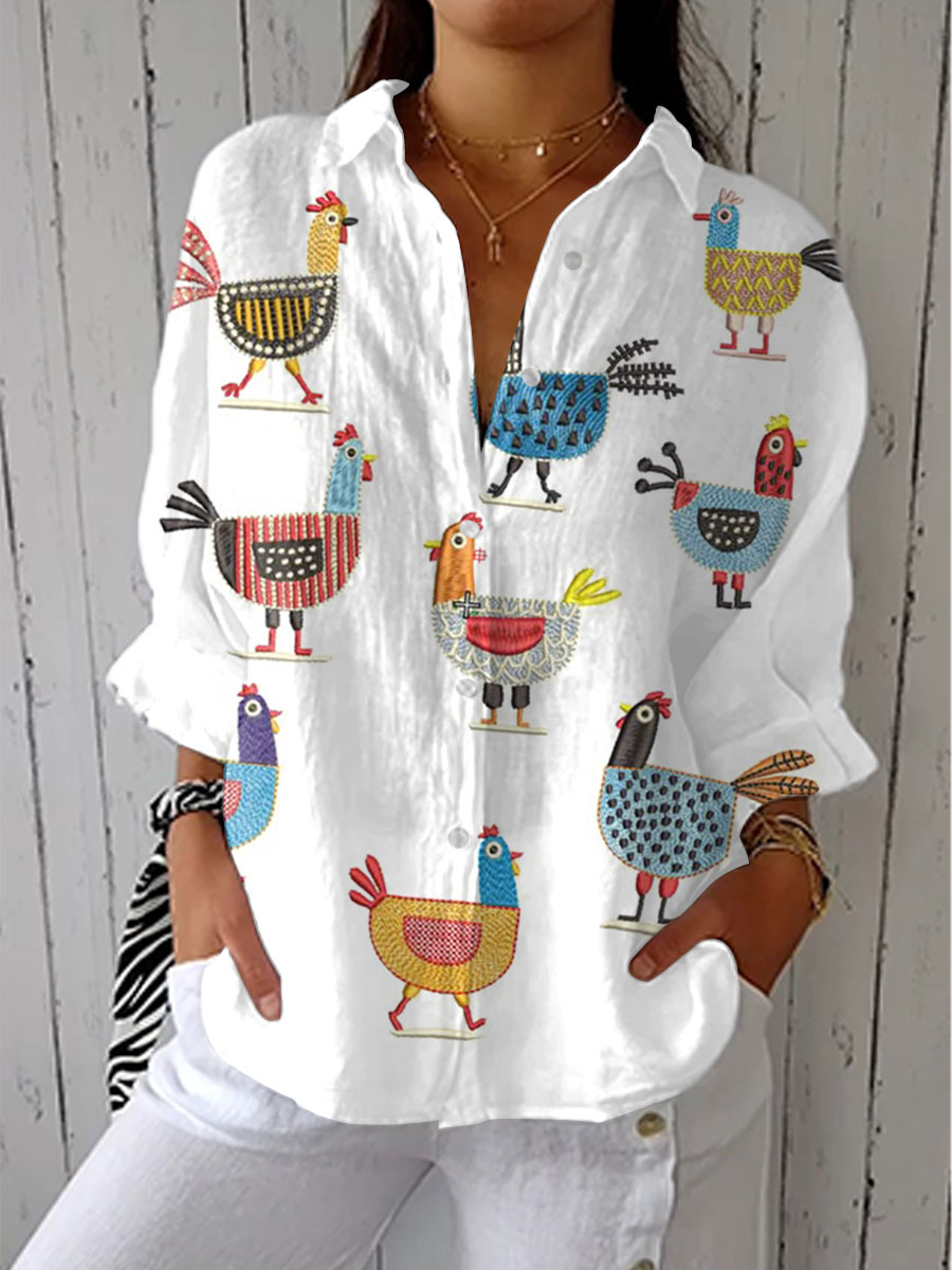 Blusa Lilia™ com Estampa Divertida de Galinha  Explanation: