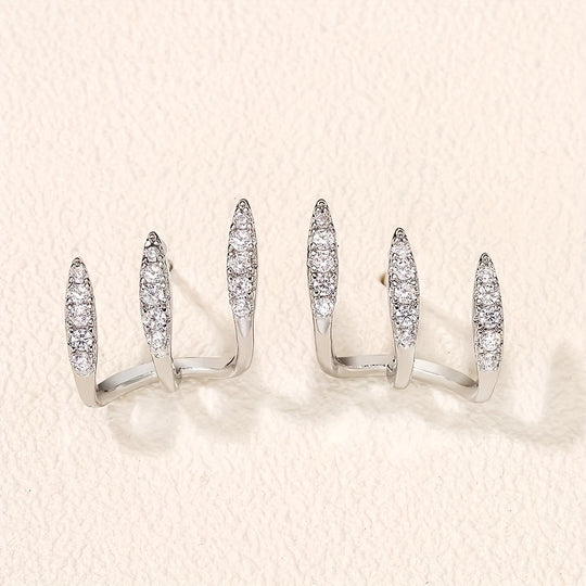 Brincos Elegantes com Strass em Três Garras