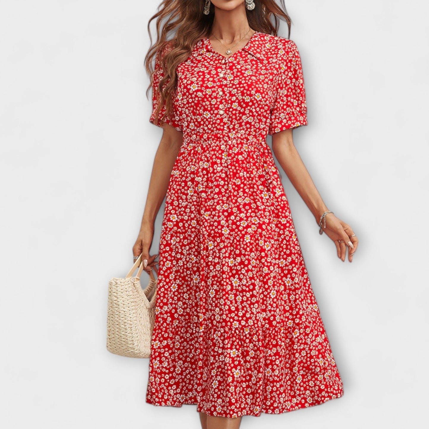 Amelia - Vestido com decote redondo e estampa floral