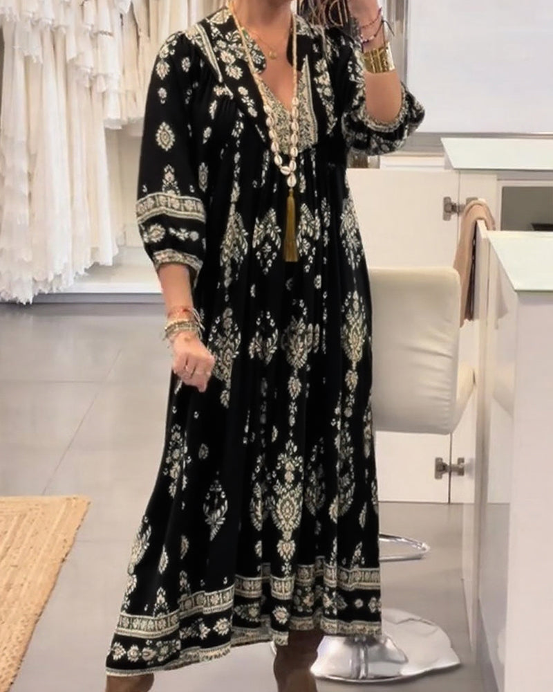 Vestido Casual Estampado com Bolsos Soltos