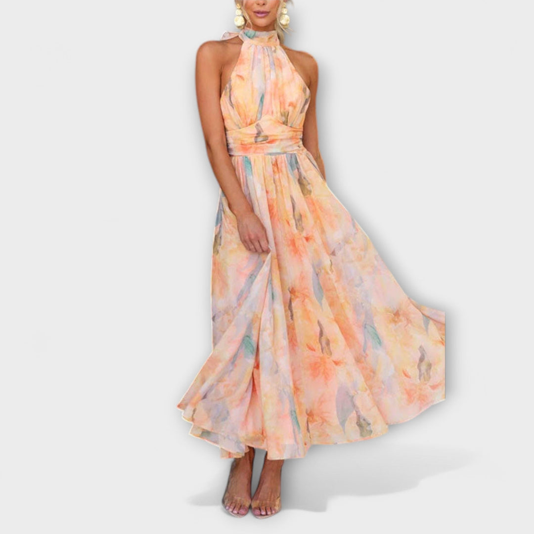 Halter-Vestido Maxi Aquarelle com Decote