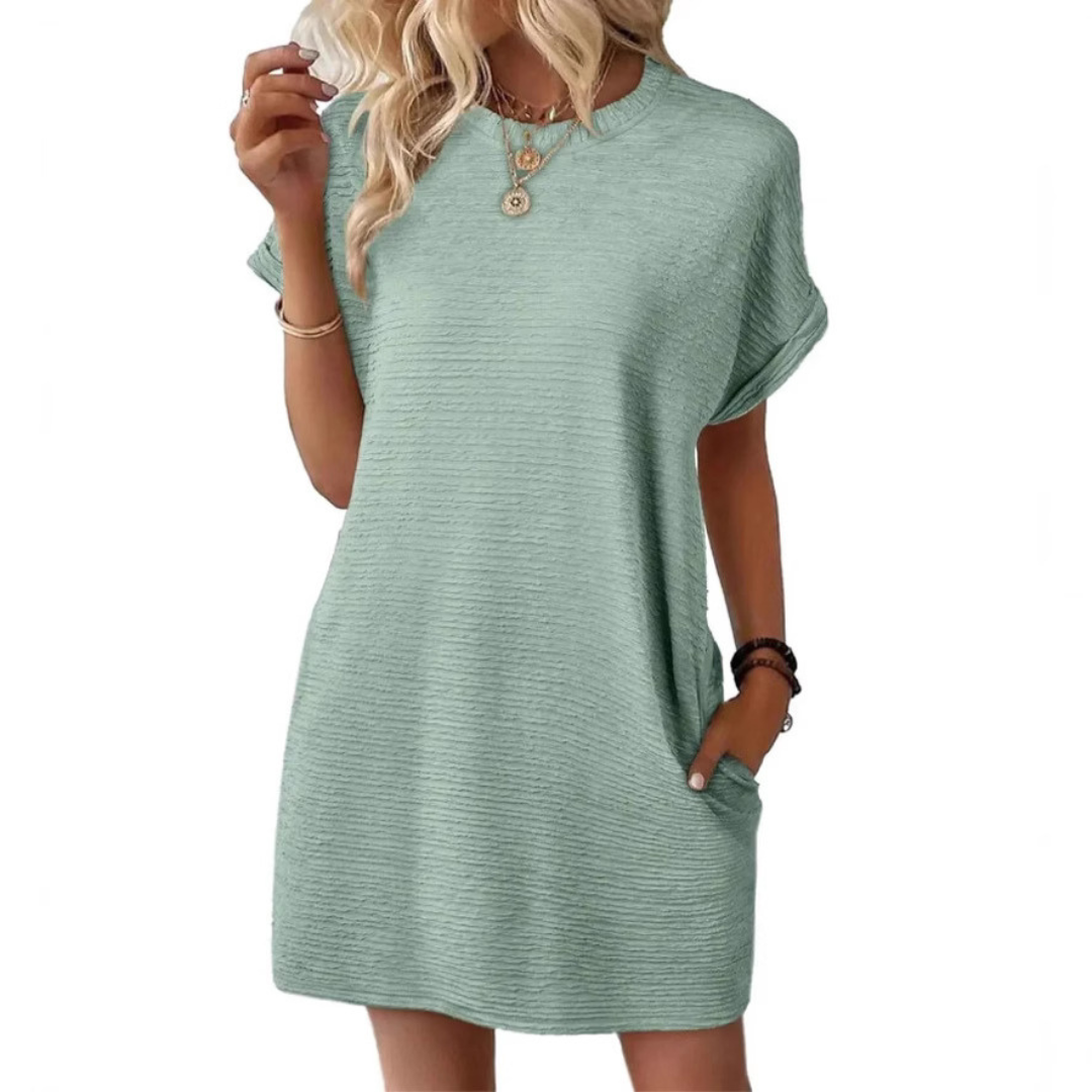 EVASHA™ – Vestido de Verão Casual Minimalista com Decote Redondo