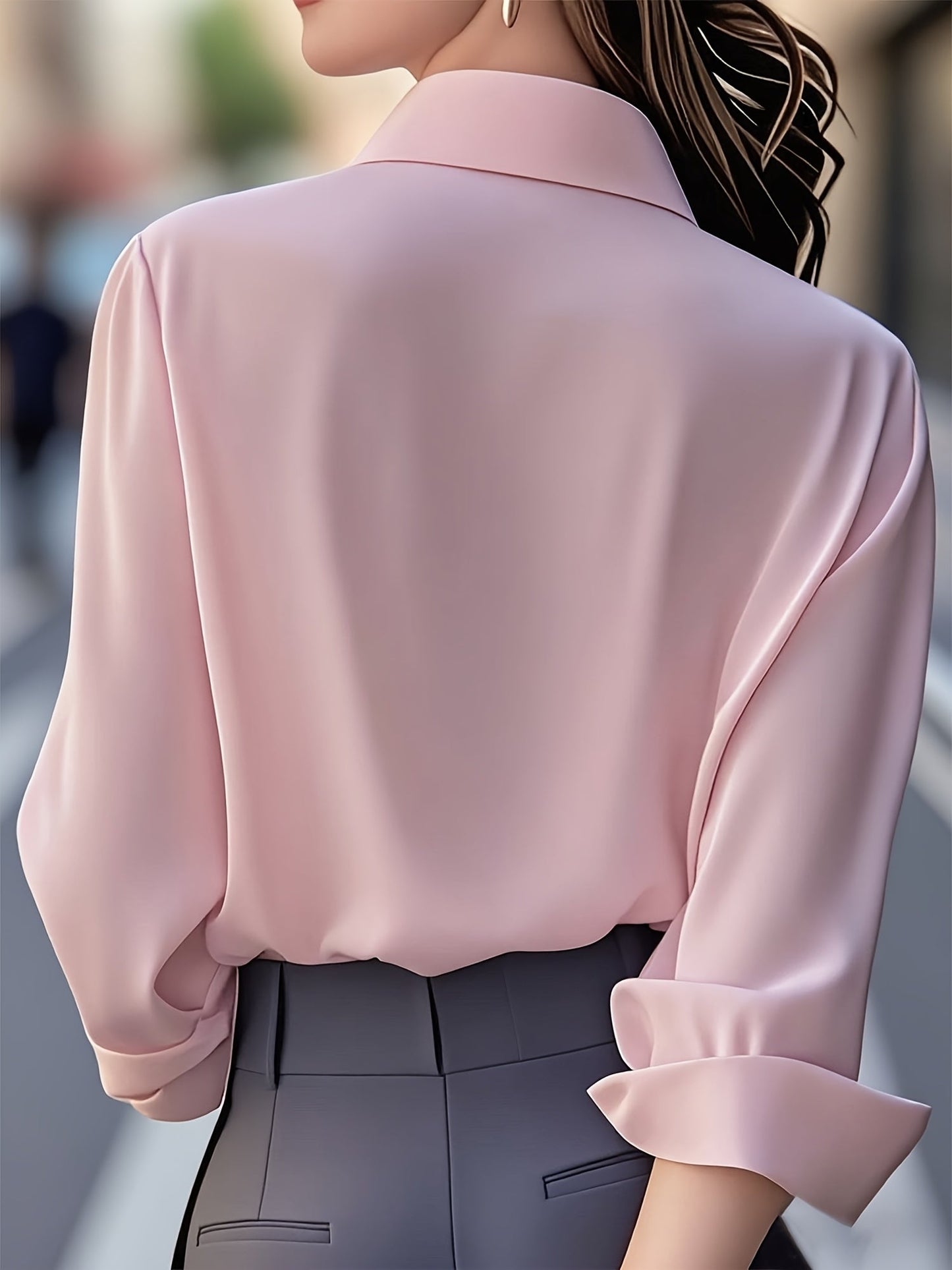Elenochka - Camisa Estilosa de Manga Longa com Fechamento de Botão