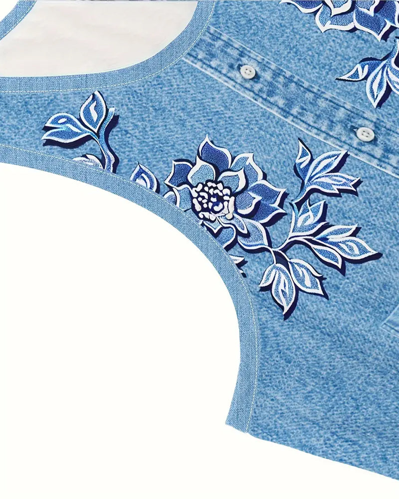 Vestido Sem Mangas com Aparência de Jeans