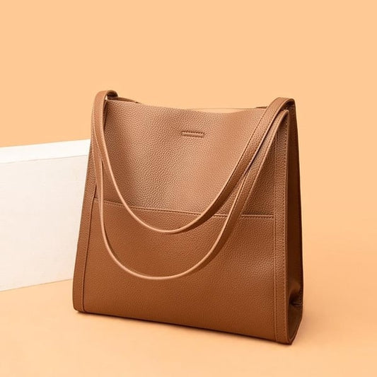 Bolsa de ombro simples em couro genuíno de cor sólida