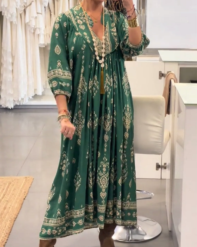 Vestido Casual Estampado com Bolsos Soltos