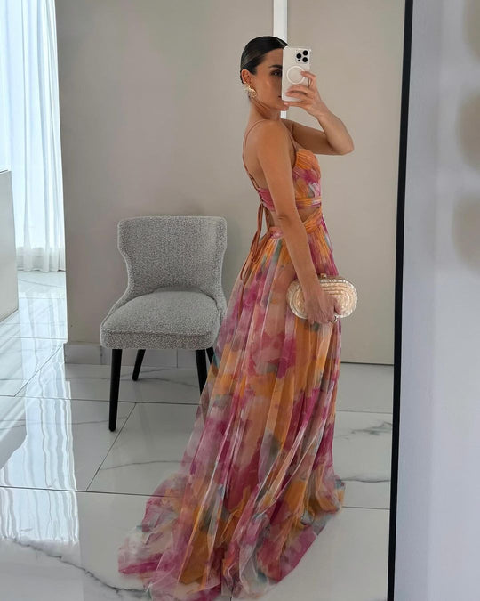 Giselle - Vestido longo com estampa floral encantadora