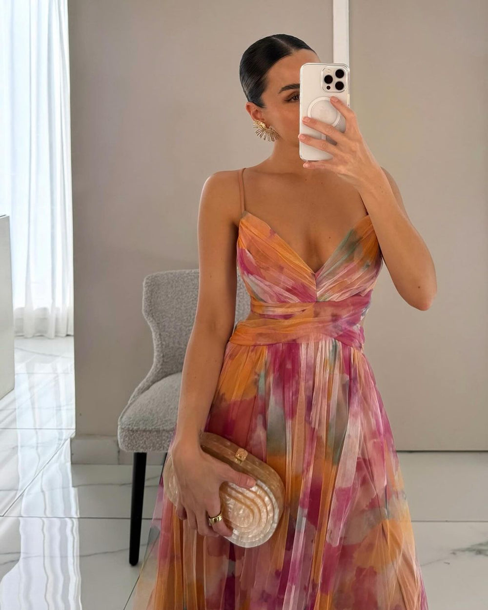Giselle - Vestido longo com estampa floral encantadora