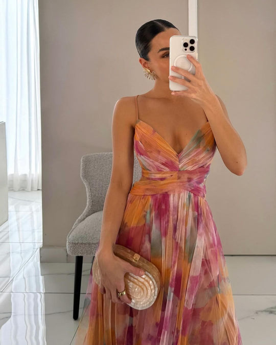 Giselle - Vestido longo com estampa floral encantadora