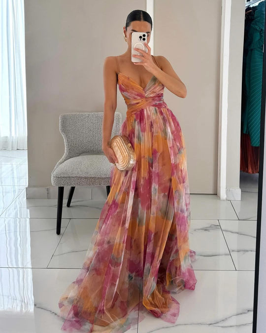 Giselle - Vestido longo com estampa floral encantadora