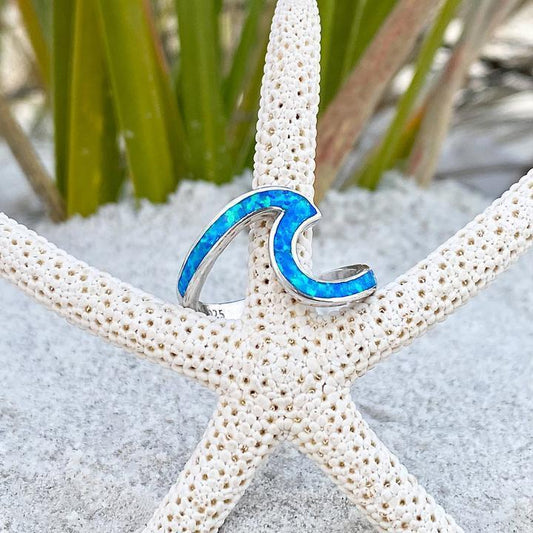 Anel Onda do Mar em Opala e Prata