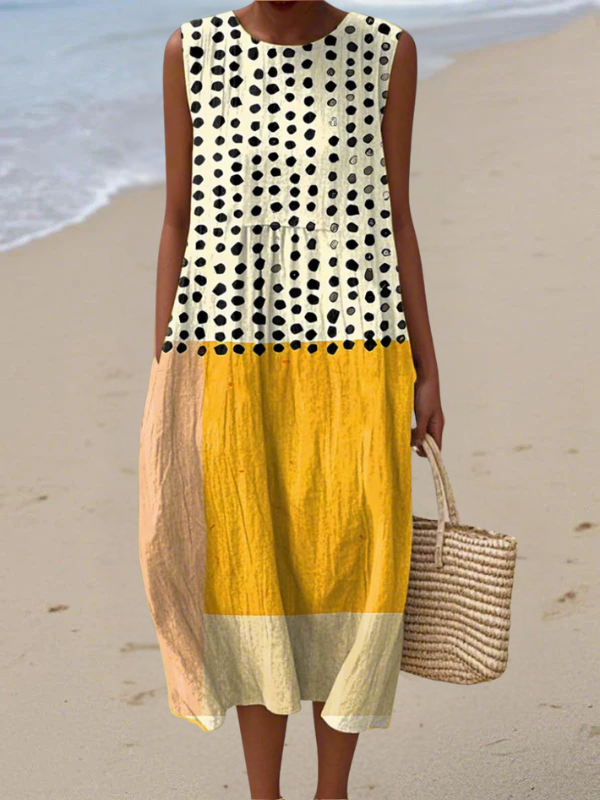 Leah | Vestido Midi Colorblock com Poá