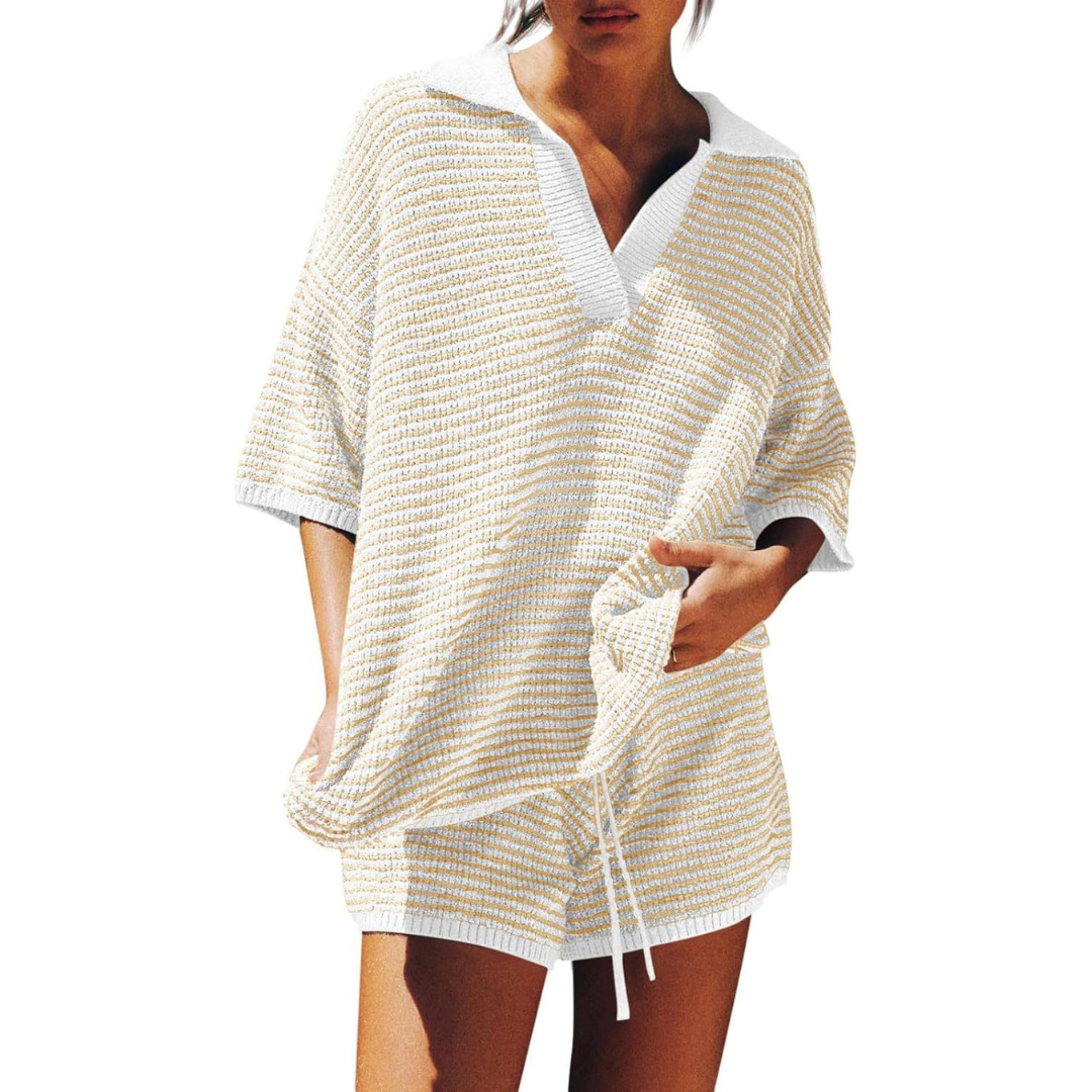CONNY™ – Conjunto de Verão Casual de Malha Listrada em Duas Peças