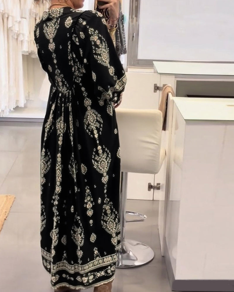 Vestido Casual Estampado com Bolsos Soltos