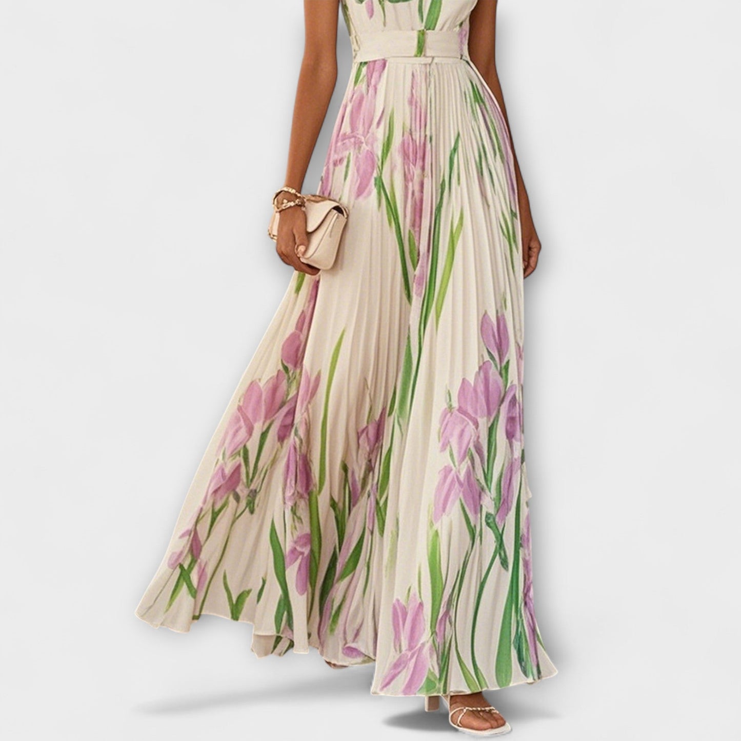 Vestido Max Chiffon Floral Dobrada