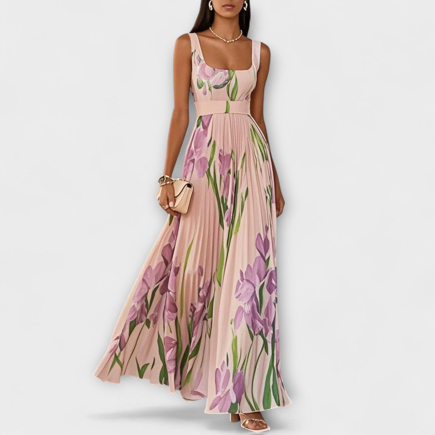 Vestido Max Chiffon Floral Dobrada