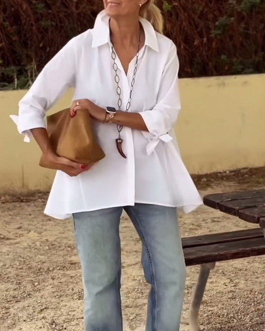 Camisa Casual com Lapela, Mangas Longas