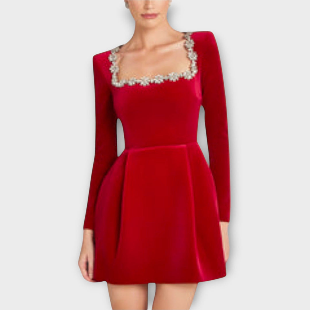 Wren - Vestido Mini de Veludo com Detalhes em Joias