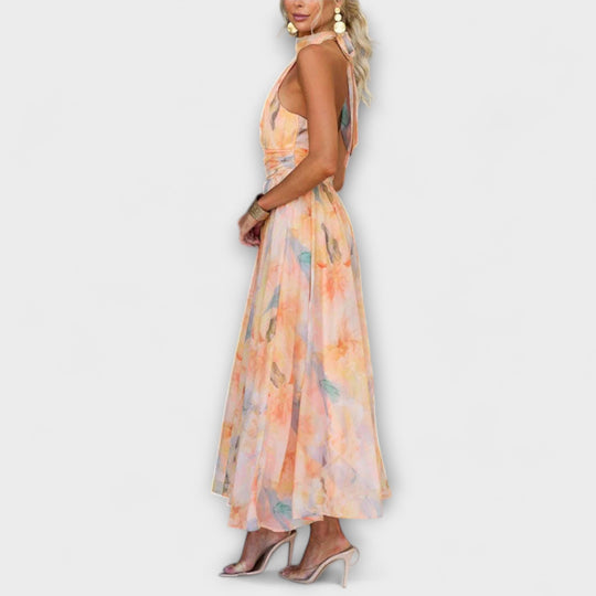 Halter-Vestido Maxi Aquarelle com Decote