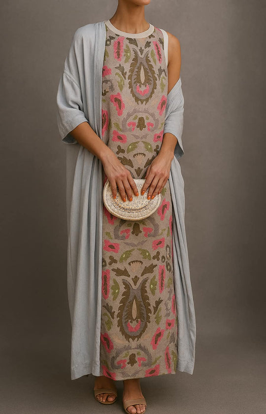 RAFFAELLA | Vestido Longo Elegante com Estola Coordenada e Linha Refinada para Eventos Especiais