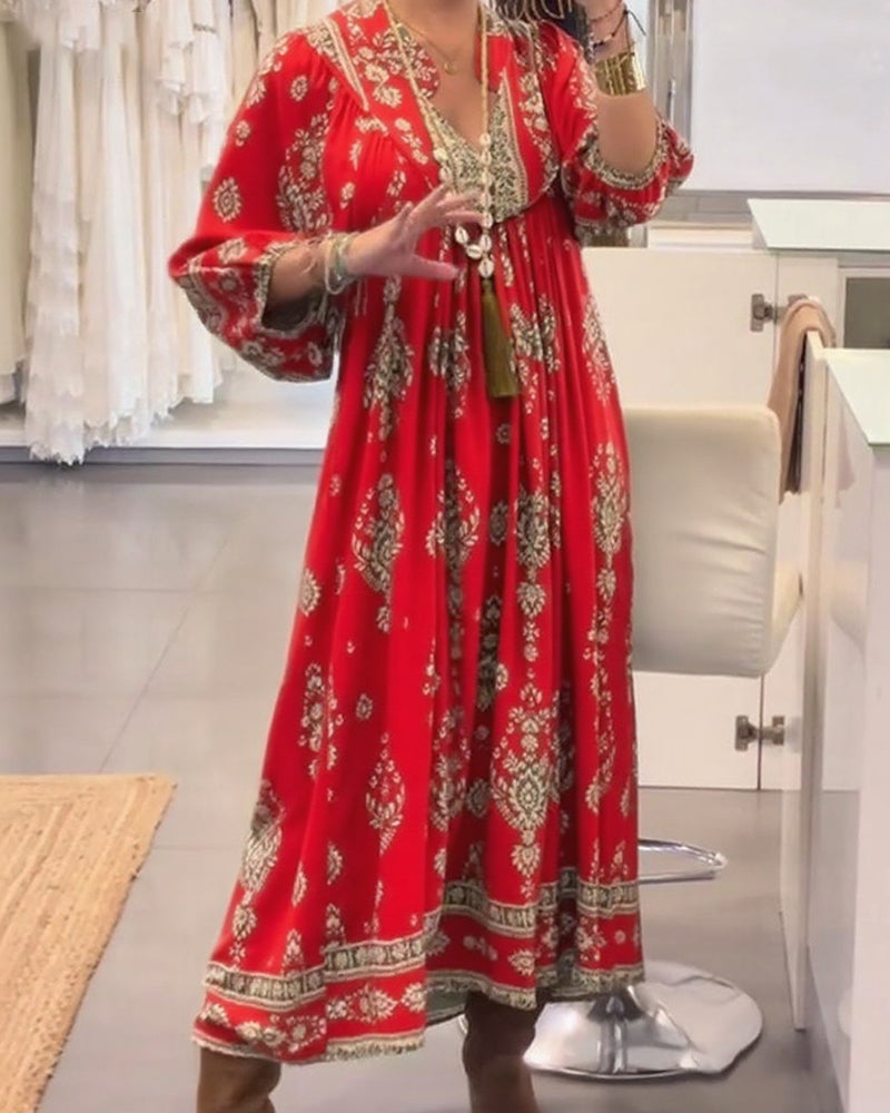 Vestido Casual Estampado com Bolsos Soltos