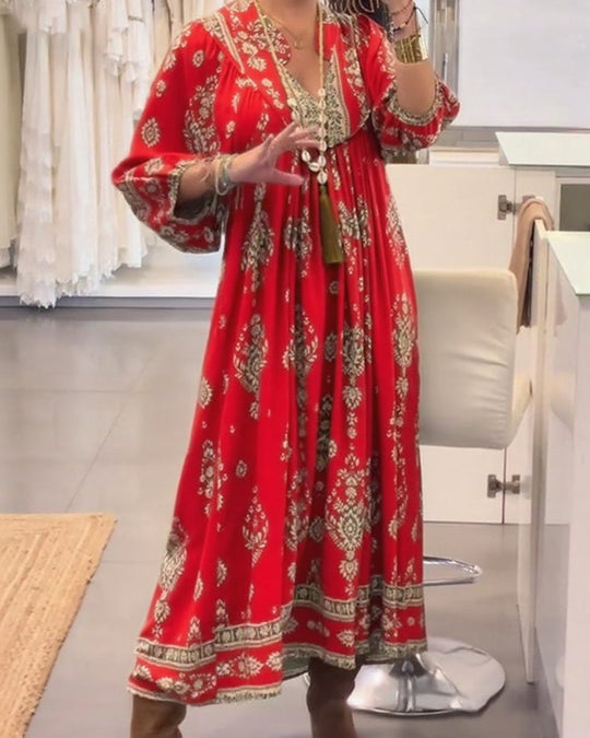 Vestido Casual Estampado com Bolsos Soltos