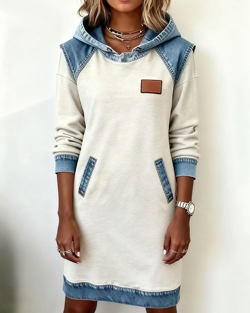 Viktoria – Vestido casual com capuz e detalhes em denim