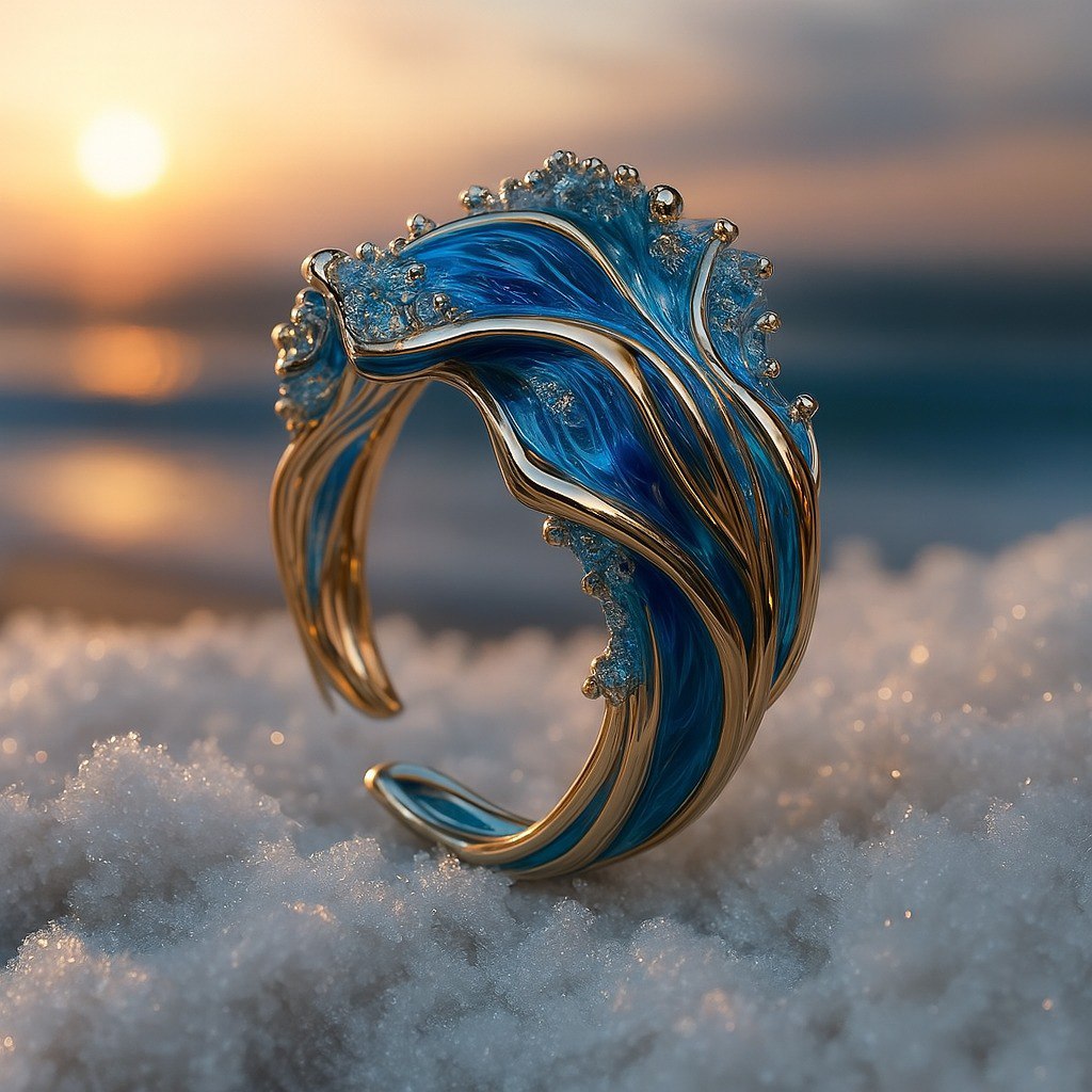 Oceano - Anel Vintage Onda Azul