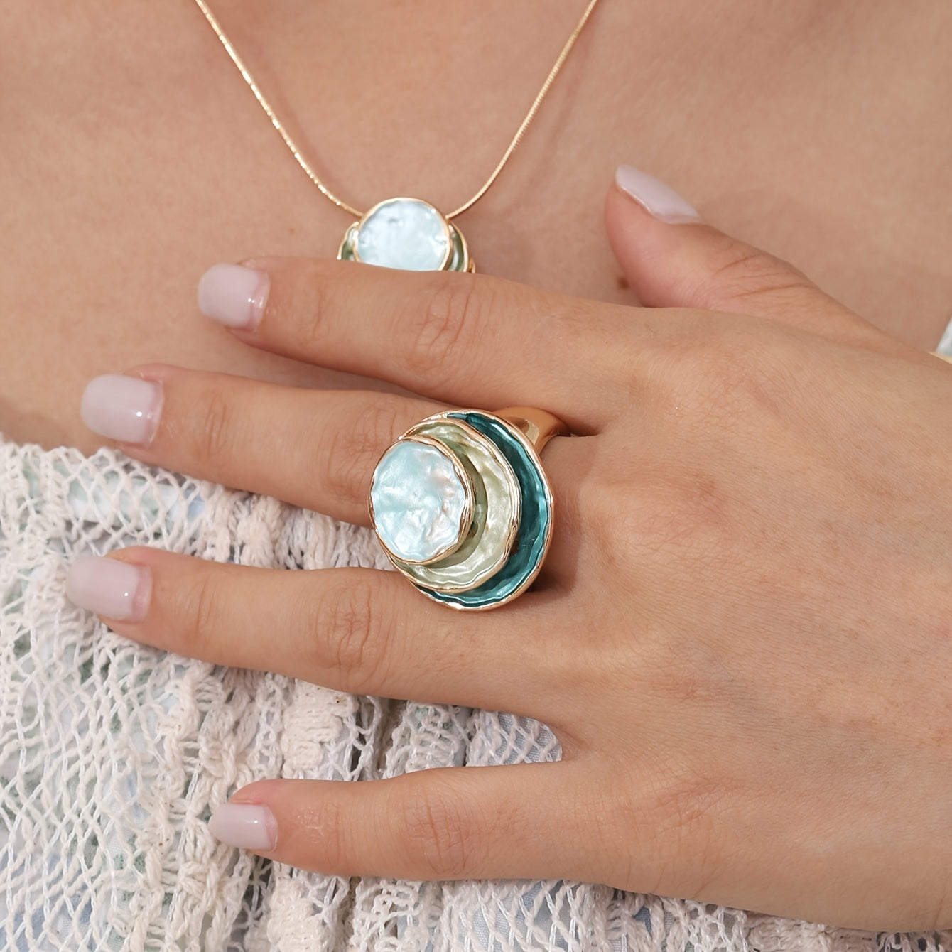 Anel de esmalte boho de três camadas