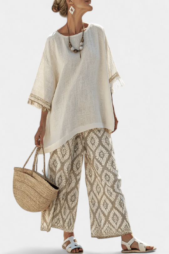 Alverra | Conjunto Sofisticado de Blusa e Calças Casuais