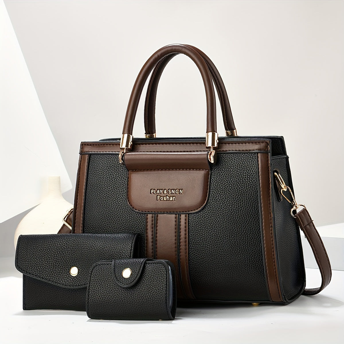 Luna - Conjunto de Bolsa de Couro Elegante com 3 Peças