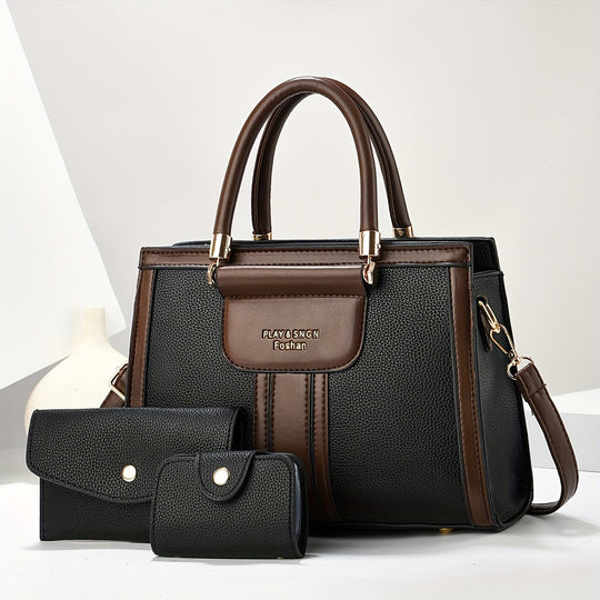 Luna - Conjunto de Bolsa de Couro Elegante com 3 Peças