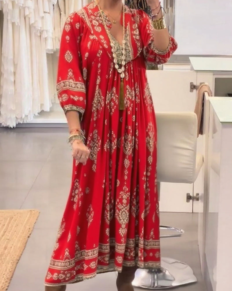 Vestido Casual Estampado com Bolsos Soltos