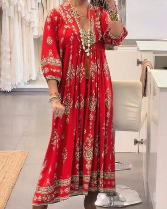 Vestido Casual Estampado com Bolsos Soltos