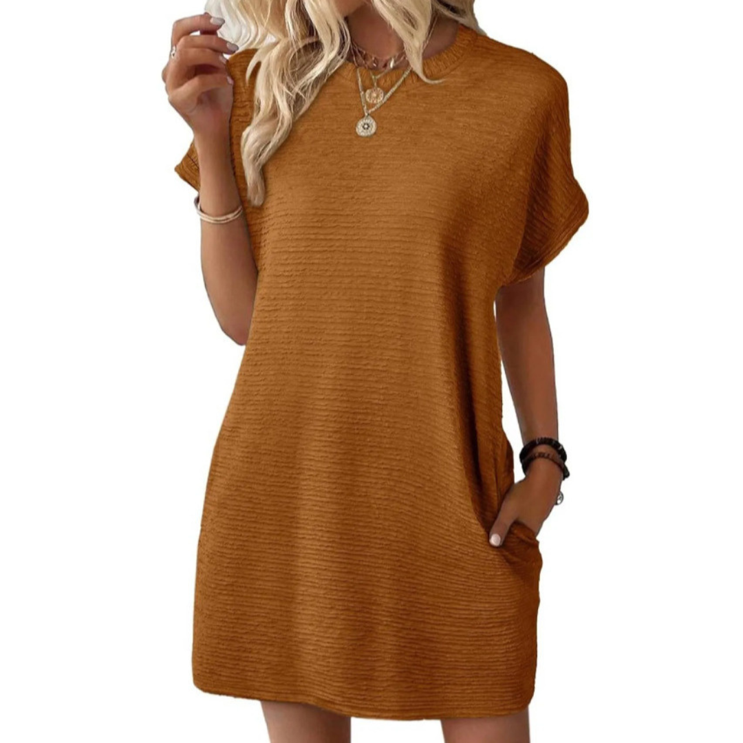 EVASHA™ – Vestido de Verão Casual Minimalista com Decote Redondo