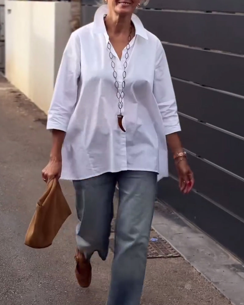 Camisa Casual com Lapela, Mangas Longas