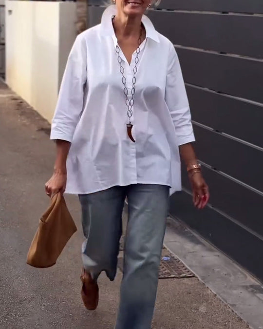 Camisa Casual com Lapela, Mangas Longas
