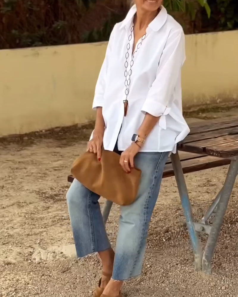 Camisa Casual com Lapela, Mangas Longas