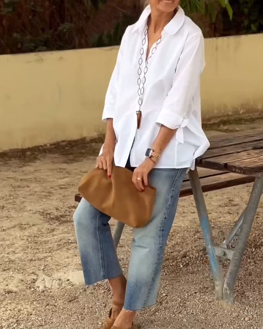 Camisa Casual com Lapela, Mangas Longas