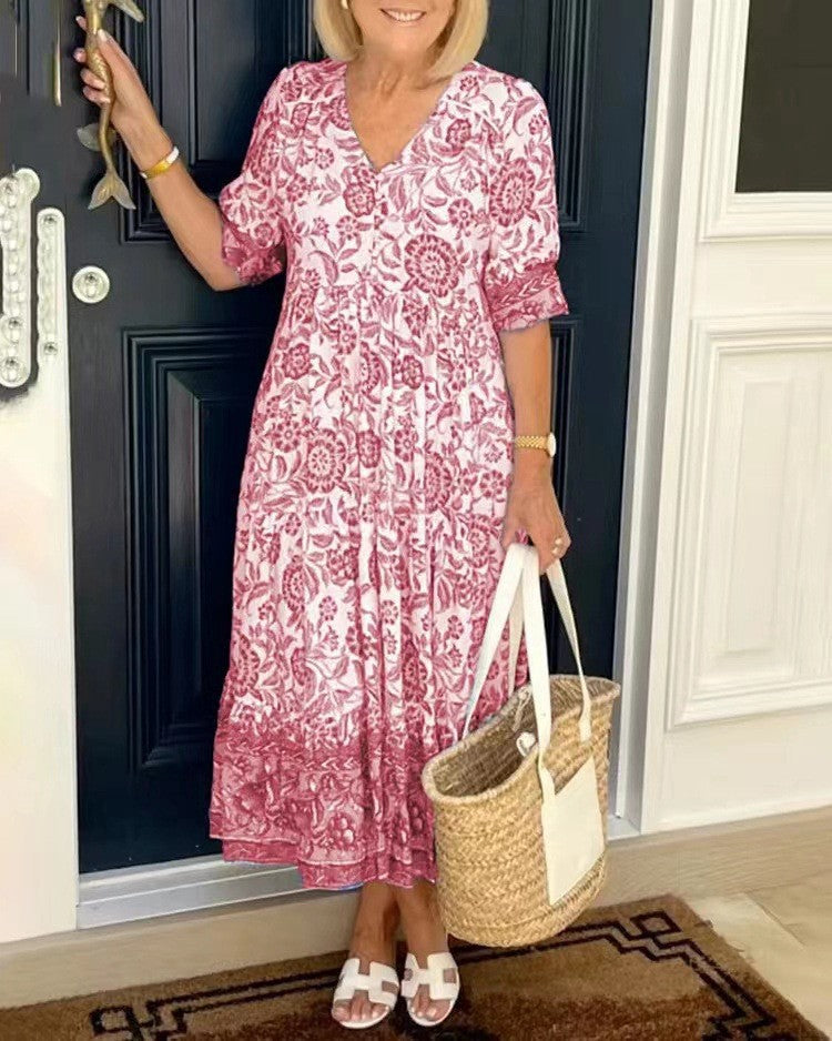 Keisha | Vestido Floral com Decote V Elegante