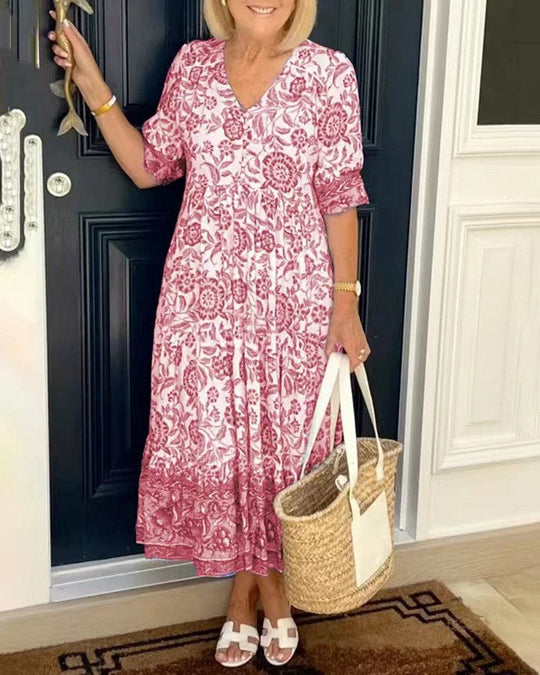 Keisha | Vestido Floral com Decote V Elegante