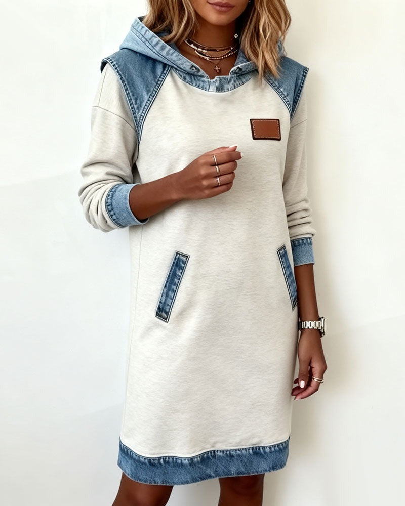 Viktoria – Vestido casual com capuz e detalhes em denim