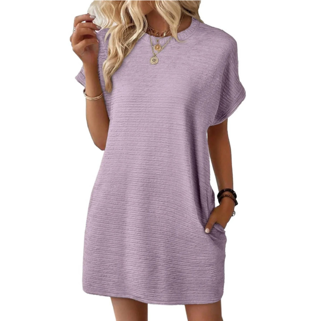 EVASHA™ – Vestido de Verão Casual Minimalista com Decote Redondo