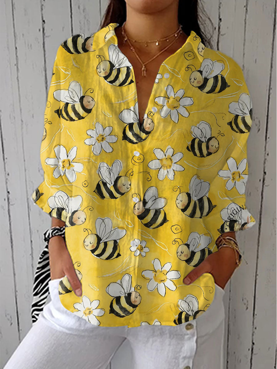 Blusa Soraya™ com Estampa de Abelhas e Flores